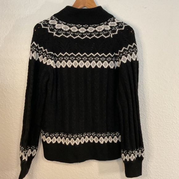 Mik Mesh adorable black and white cable knit mock turtleneck 1/4 zip Size L - Picture 2 of 7